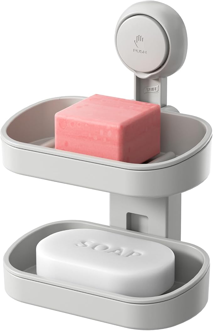 TAILI Double Layer Soap Dish Holder Suction Cup, Strong Sponge Holder by TAILI