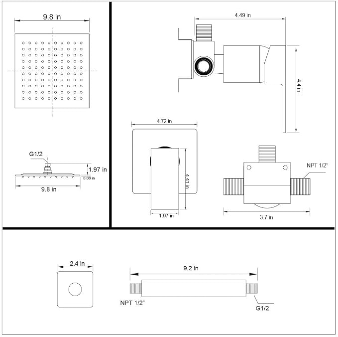 POP SANITARYWARE Matte Black Shower Faucet Set, Bathroom Rainfall Shower System - Image 7