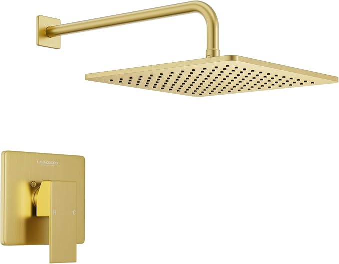 Lava Odoro 12-inch Modern Square Shower Faucet Set Brushed Gold, Shower Trim Kit by LavaOdoro