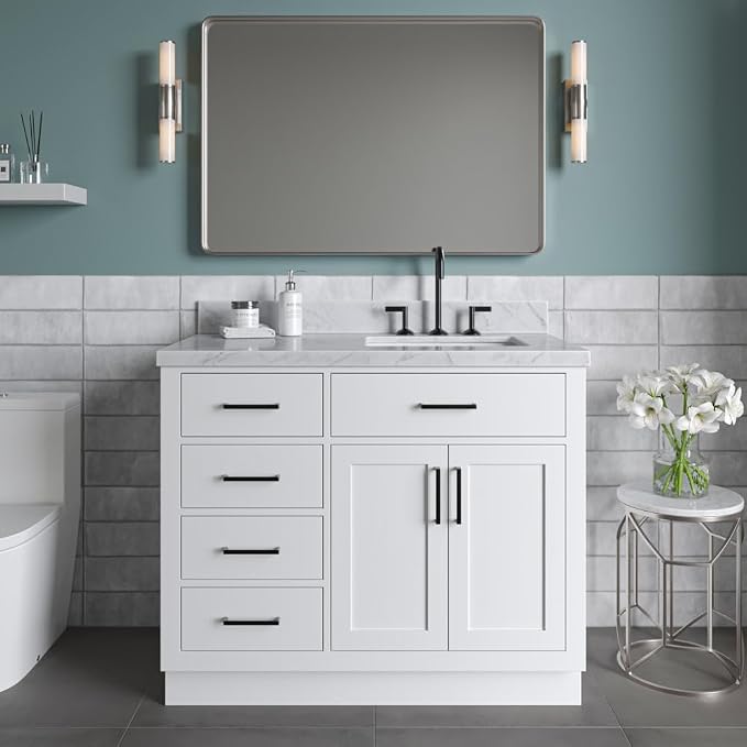ARIEL Hepburn 43 Inch Single Sink Bathroom Vanity in White, 1.5 Edge Italian by Ariel