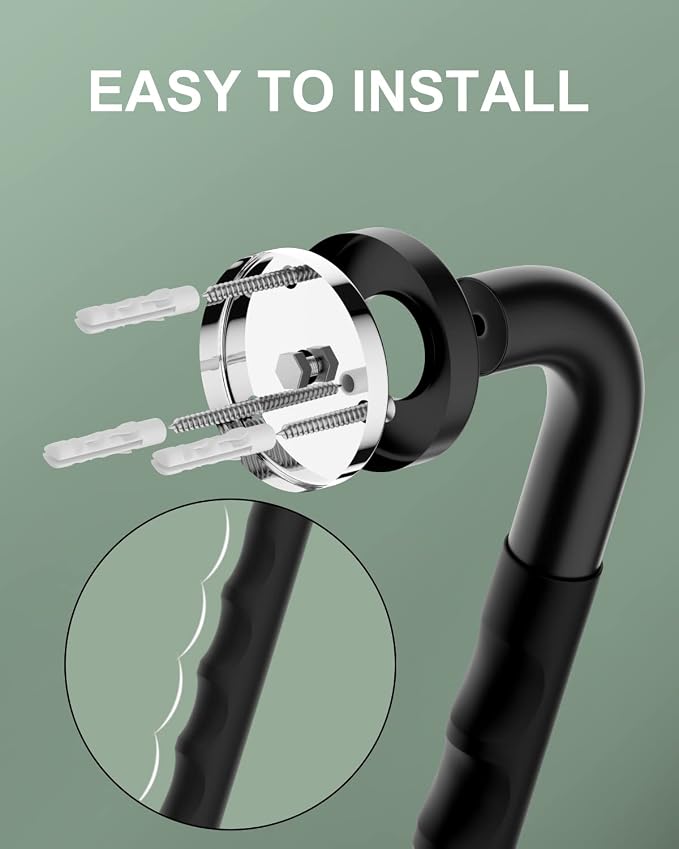 12 Inch Black Shower Grab Bar w/Anti Slip Rubber Grip, Munzong 2 Pack Stainless - Image 3