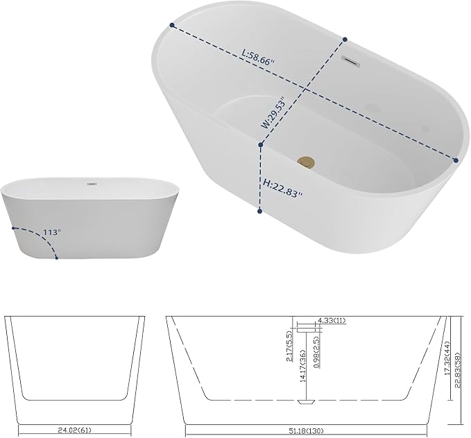 Sarlai 59 Inch Acrylic Freestanding Soaking Bathtub Contemporary Soaking White - Image 8