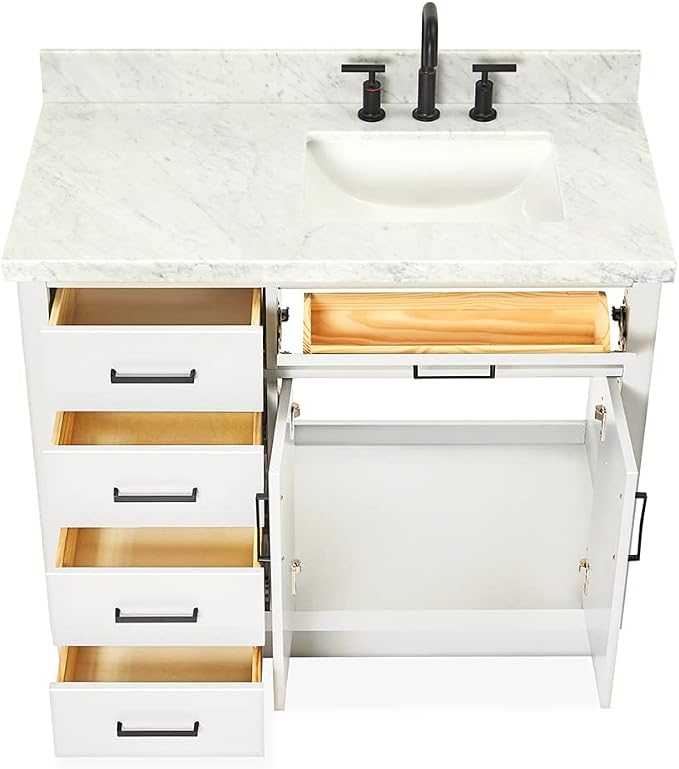 ARIEL Hepburn 43 Inch Single Sink Bathroom Vanity in White, 1.5 Edge Italian - Image 8