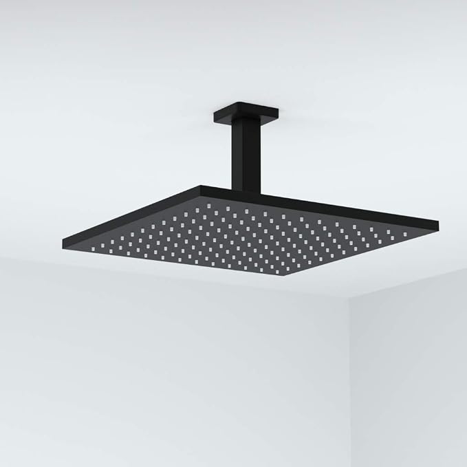 Matte Black Shower Arm with Flange Square Stainless Steel Ceiling Mounted - Image 6