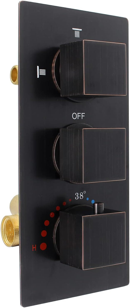 HOMEDEC Brass 3 Way Shower Diverter Valve, Thermostatic 3 Handle Control Shower by HOMEDEC
