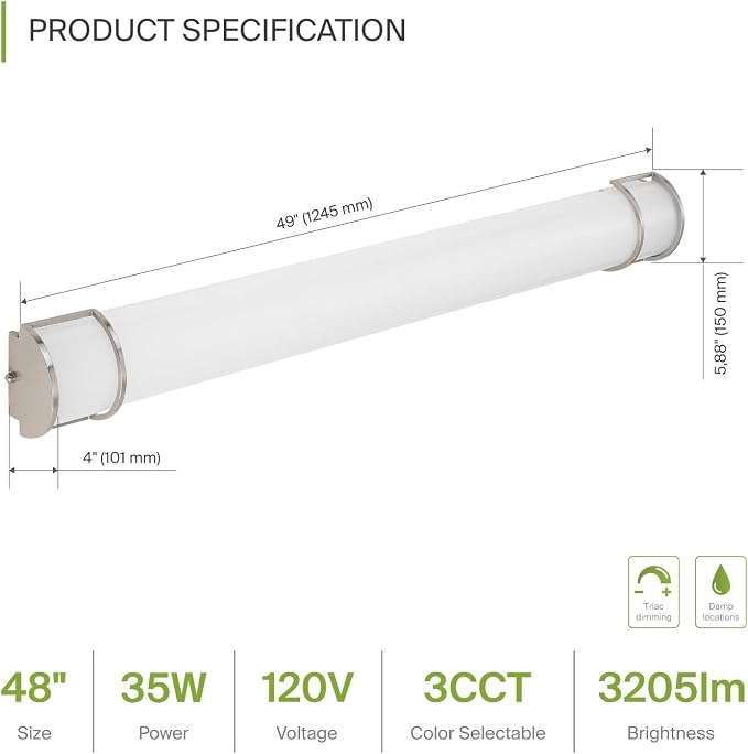 ASD LED 48" Vanity Flush Mount Light Fixture, Linear Bathroom Lighting Bar | - Image 2