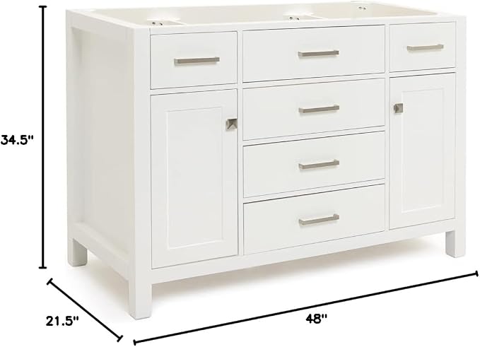 ARIEL Bristol 48" White Bathroom Vanity Base Cabinet, Single Sink Configuration - Image 3