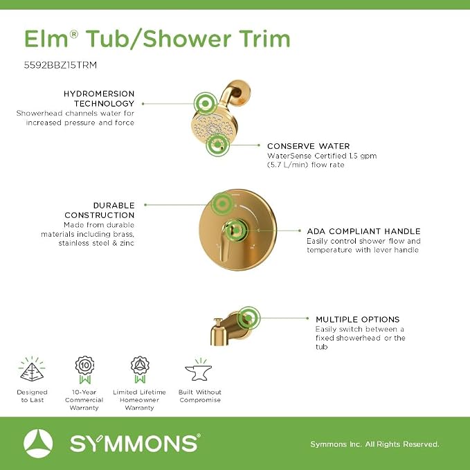 Elm Single Handle Wall Mounted Tub and Shower Trim Kit - Image 4