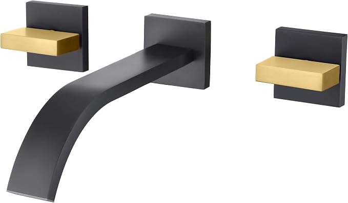 SUMERAIN Wall Mounted Faucet for Bathroom Sink Black and Gold Finish, Lavatory by SUMERAINFAUCETS
