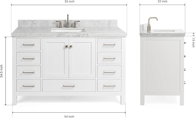 ARIEL Cambridge 55" White Bathroom Vanity - Image 2