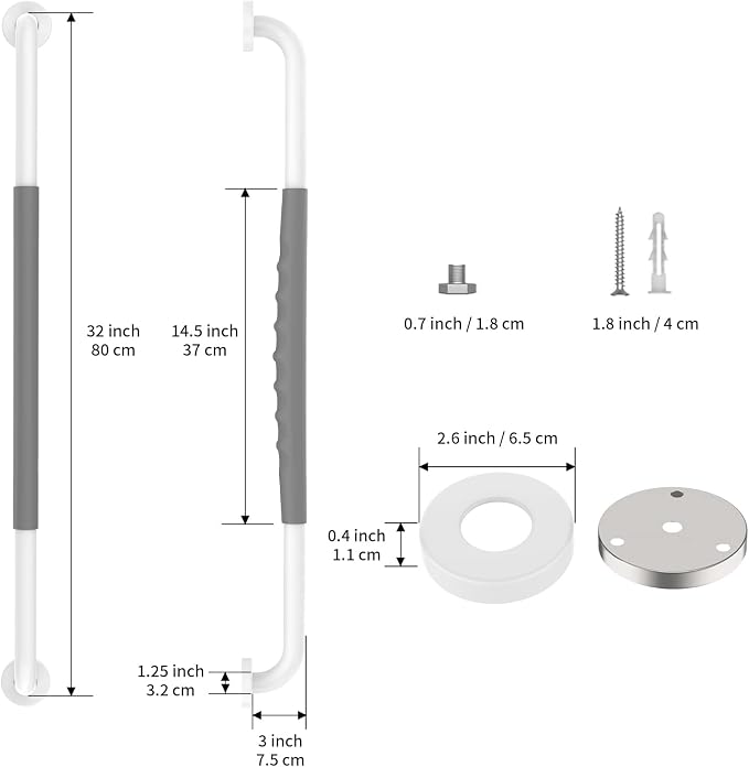32 Inch Anti Slip Shower Grab Bar, Munzong White Stainless Steel Bathroom Grab - Image 2