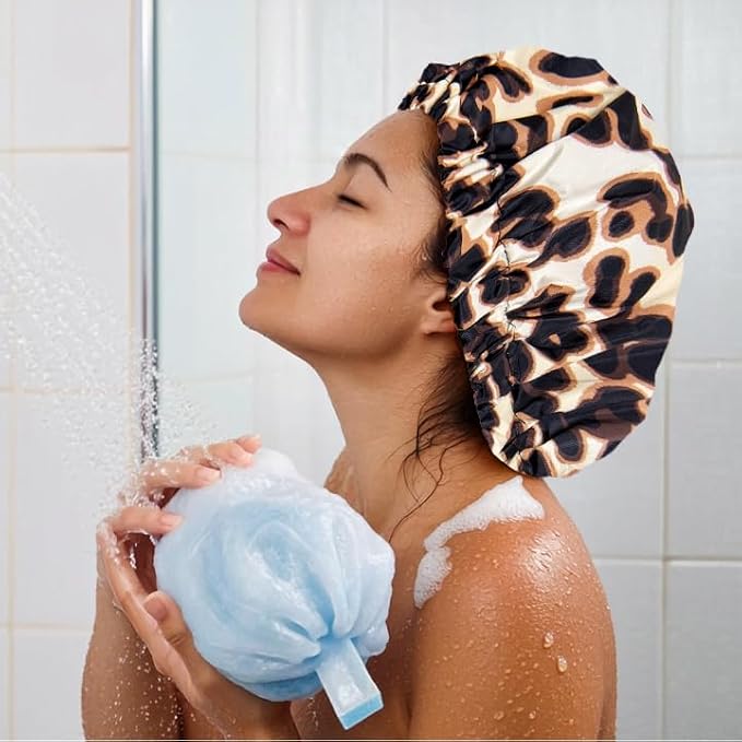Reusable Shower Cap for Women, Large Waterproof Shower Essentials Bonnet - Image 4