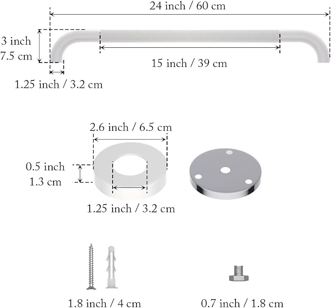 24 Inch Anti Slip Shower Grab Bar Oil Rubbed White 1.25" Diameter, Munzong - Image 2
