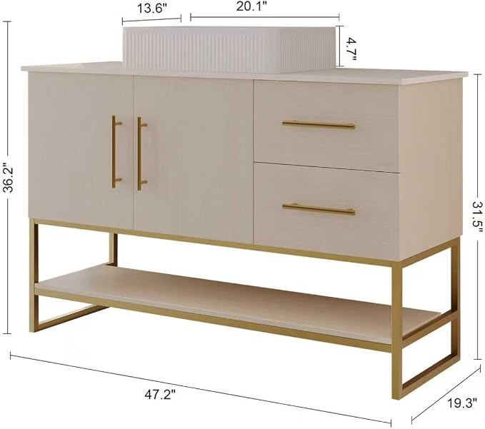 47.2" Bathroom Vanity with Sink Combo Set, Solid Wood Frame Bathroom Storage - Image 2