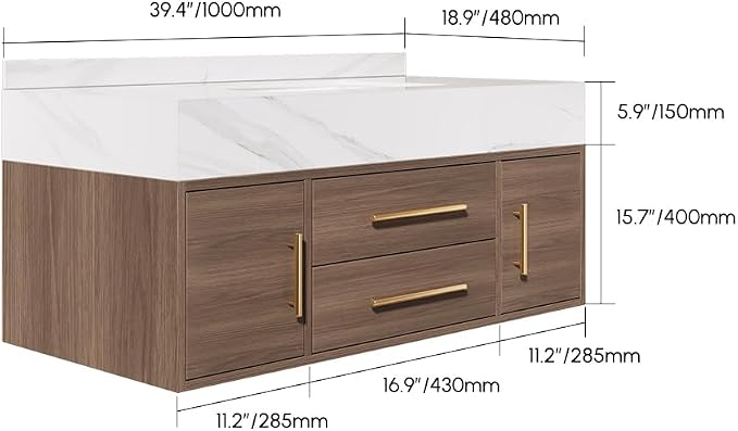 Bathroom Vanity with Sink 39" Floating Bathroom Vanity Sintered Stone Modern - Image 8
