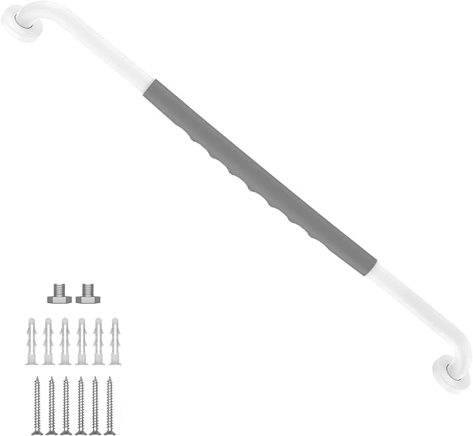 32 Inch Anti Slip Shower Grab Bar, Munzong White Stainless Steel Bathroom Grab by Munzong