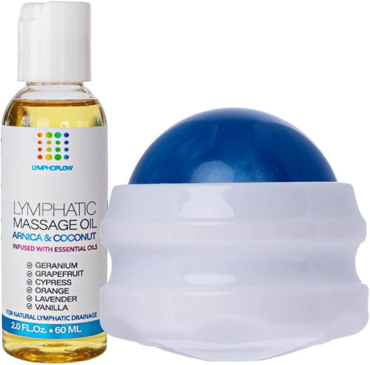 Arnica Coconut Lymphatic Drainage Massage Oil 2oz & Fibro Roller Lymphatic by BruizexTheUltimateRecoveryMust-Have
