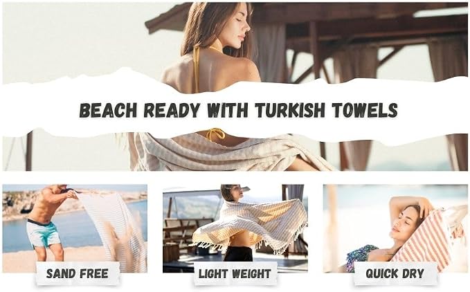 Bazaar Anatolia Turkish Beach Towel – 100% Cotton, Quick Dry, Sand Free Striped - Image 3