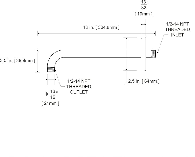 OFFO Shower Arm with Flange, 12 in Wall Mount Replacement Angle Shower Head Arm - Image 7