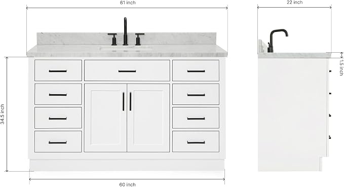 ARIEL Hepburn 61" White Bathroom Vanity - Image 2