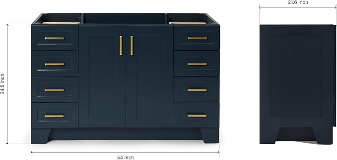 ARIEL 54" Midnight Blue Bathroom Vanity Base Cabinet, Single Sink Configuration - Image 3