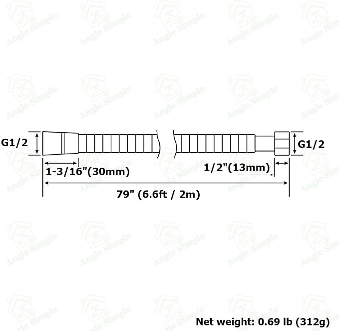 Angle Simple Replacement Shower Hose 79", Stainless Steel Flexible Handheld - Image 9