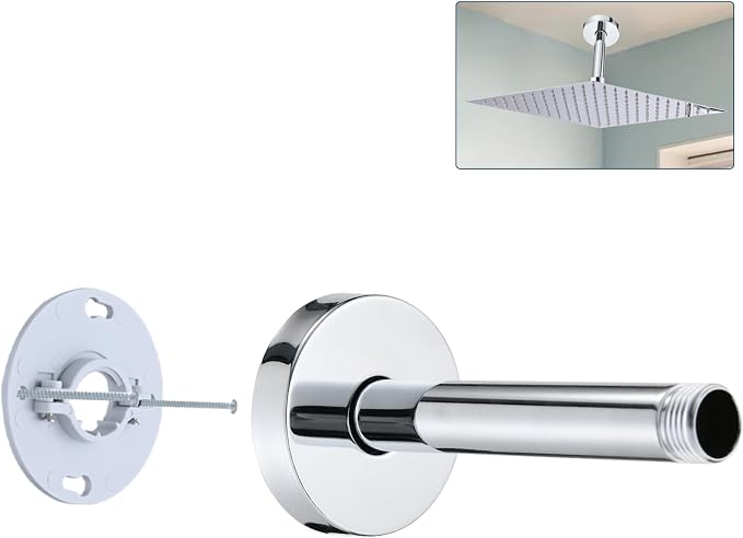 6 Inch Shower Arm with Flange and Stabilizer Bracket, Ceiling Mount Replacement by RAINREVIVE