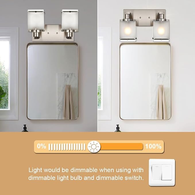 2-Lights Wall Sconce Lighting, Brushed Nickel Bathroom Vanity Light Fixture - Image 3