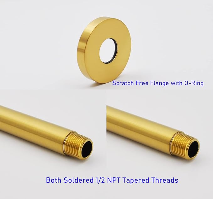 Aquaiaw Shower Arm and O-Ring Flange, 3 inch, Solid Brass, Both Soldered 1/2 - Image 4