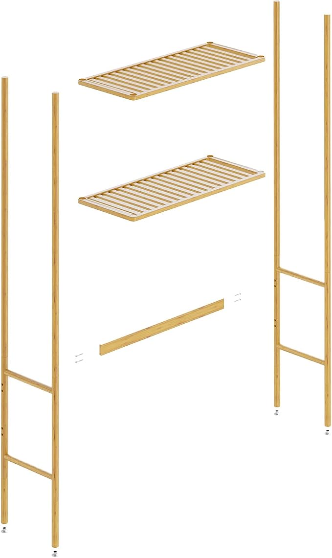2 Tier Over The Toilet Organizer Rack Bamboo, Freestanding Bathroom Toilet - Image 3