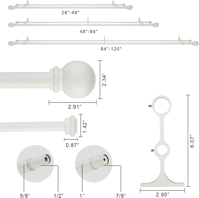 Double Curtain Rod 84 to 120 inch, Adjustable 1 inch Double Drapery Rod Rods - Image 5