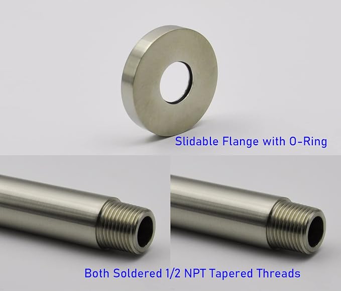 Aquaiaw Shower Arm and O-Ring Flange, 3 inch, Solid Brass, Both Soldered 1/2 - Image 4