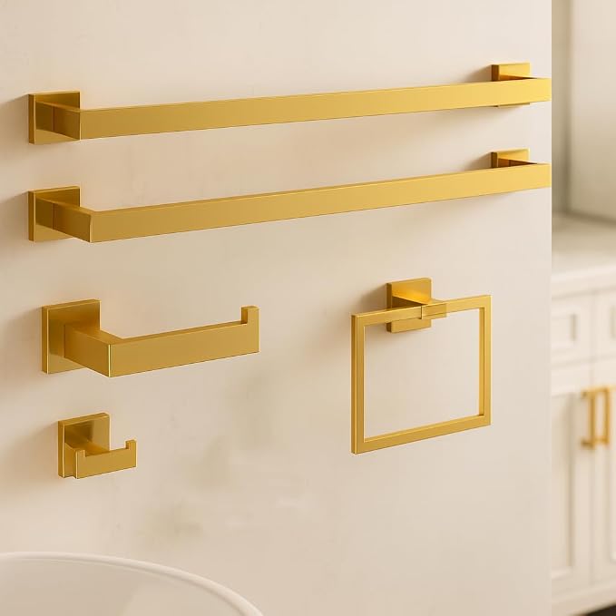 5-Piece Bathroom Hardware Set， Brushed Gold Bathroom Accessories 304 Stainless by indare
