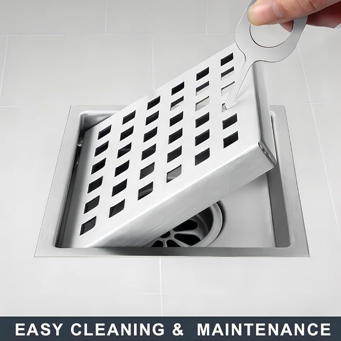 6 Inch Square Shower Floor Drain, Stainless Steel Flange - Image 6