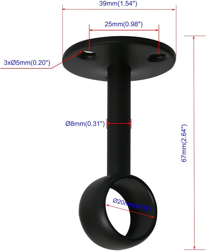 4Pcs Pipe Hole Diameter 19 mm, Stainless Steel Matte Black Flange Rod Bracket - Image 2