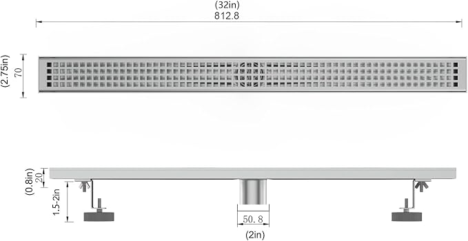 32 Inch Rectangular Shower Floor Drain, Brushed Nickel High Flow Shower Drain - Image 5