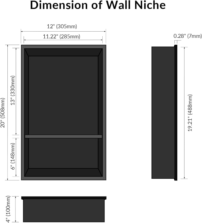 No Tile Needed Matte Black Shower Niche Insert – Retrofit Waterproof 304 - Image 3