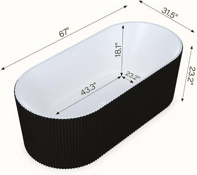 67" Freestanding Bathtub, Deep Soaking Tub - Image 2