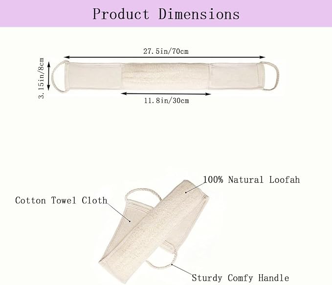Natural Loofah Back Scrubber for Shower, Back exfoliator for Shower, luffa - Image 2
