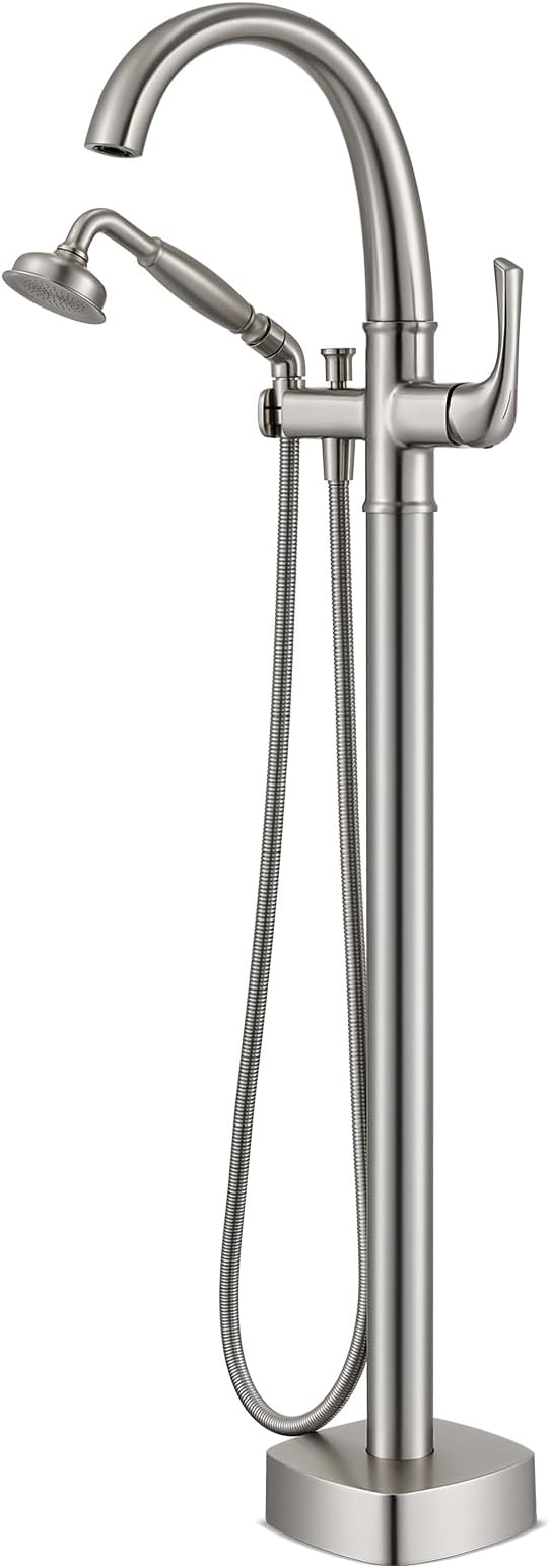 Free Standing Tub Faucet, Hanallx Luxury Brushed Nickel Freestanding Bathtub by HanallxSanitaryWare