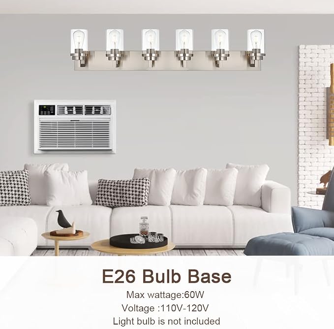 MELUCEE 6-Light Bathroom Lights Over Mirror in Brushed Nickel, Modern - Image 3