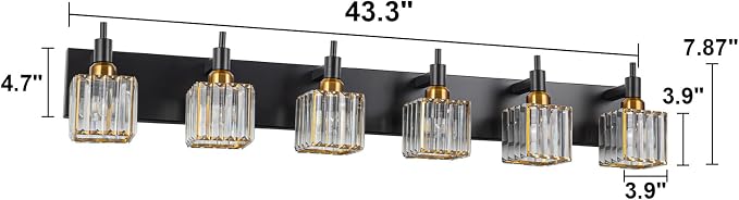 6-Lights Crystal Bathroom Vanity Light Black Gold Modern Bathroom Lighting - Image 5