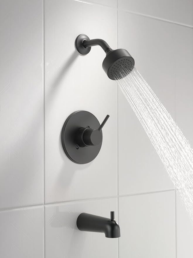 Delta Faucet Modern 14 Series Matte Black Shower Faucet, Tub and Shower Trim Kit - Image 2
