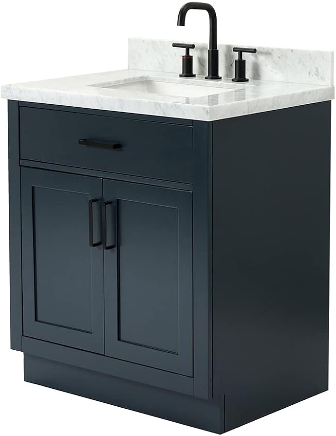 ARIEL Bathroom Vanity, Midnight Blue, Carrara Marble Top 1.5" Edge, Solid Wood by Ariel
