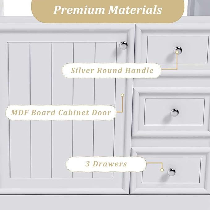 Favfurish 36" Bathroom Vanity Without Top Sink, Modern White Vanity Only - Image 5