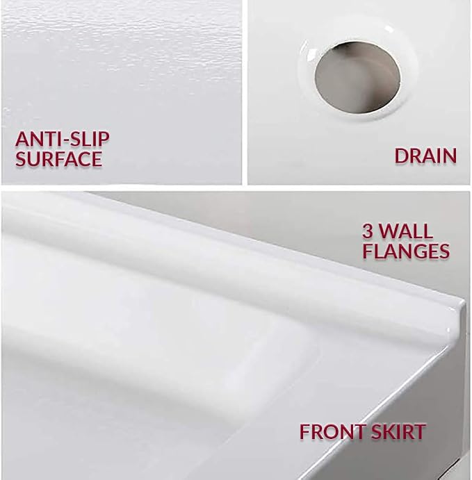 Westbrass SP6036WP-07 60" x 36" 3-Wall Shower Pan - Image 4