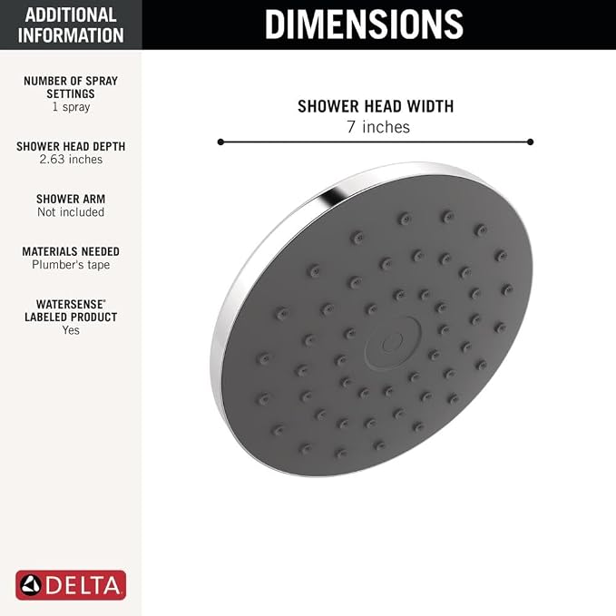 Delta PivotPro Chrome Rain Showerhead, Single Setting 7 Inch Round Shower Head - Image 4
