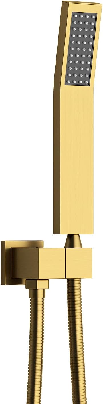 Hand Held Shower Head Combo Set Square Shower Wand Brushed Gold Solid Brass by WHSHOWER