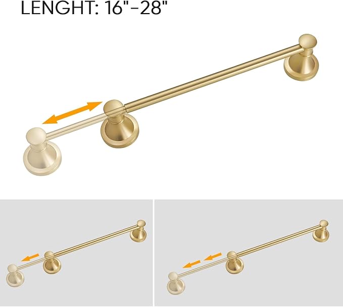 BESy Adjustable 16 to 26 Inch Bath Towel Bar Rack - Image 2