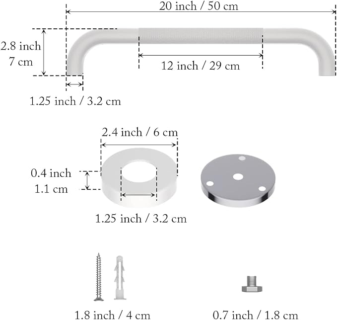20 Inch Anti Slip Shower Grab Bar Oil Rubbed White 1.25" Diameter, Munzong - Image 2